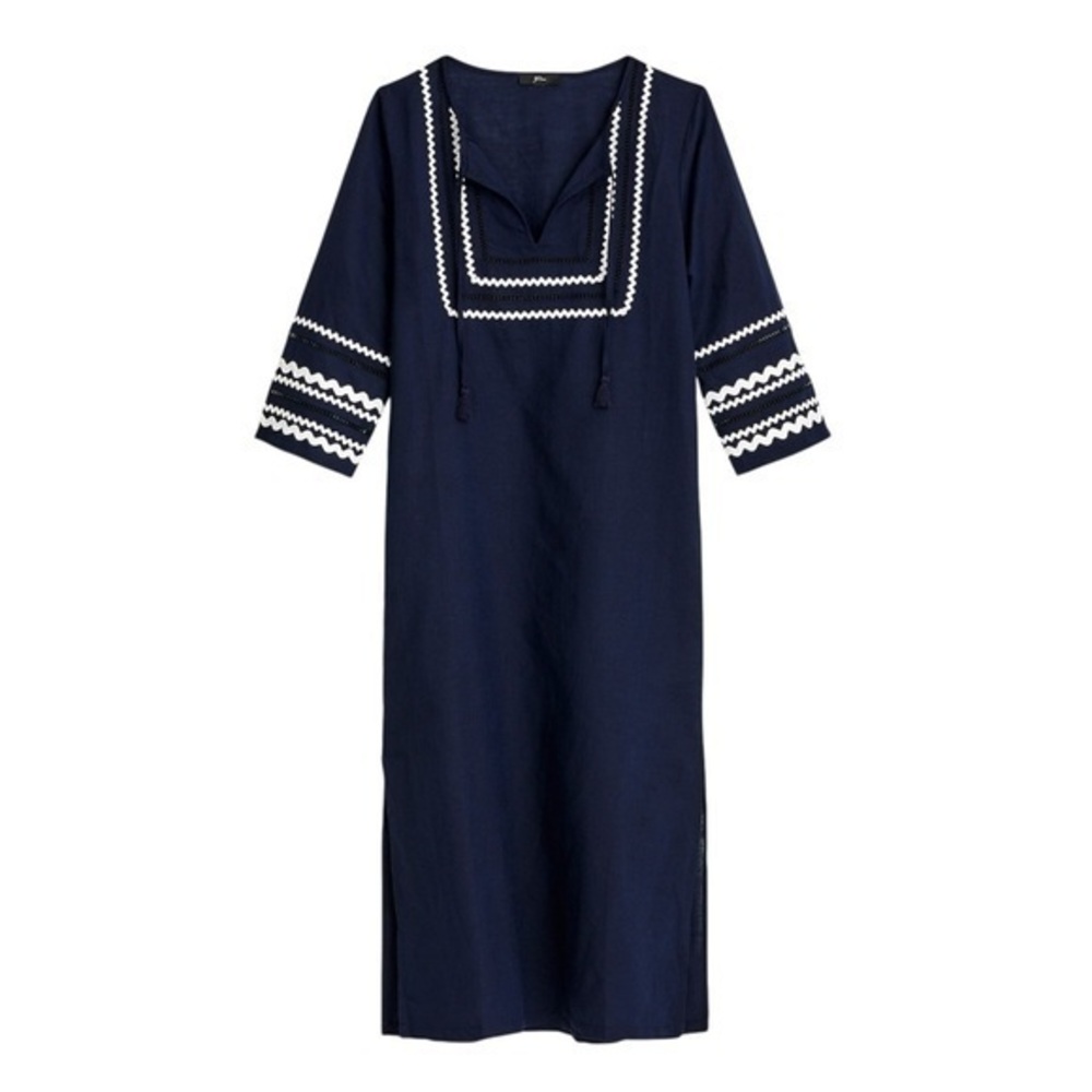 J.Crew Long Beach Rickrack Trim Tunic Navy Linen Cotton Small